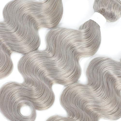26 28 30 Inch Human Hair Bundles Sliver Grey Body Wave Bundles Human Hair 100% Unprocessed Soft Sewn In Hair for Black Women with Double Weft