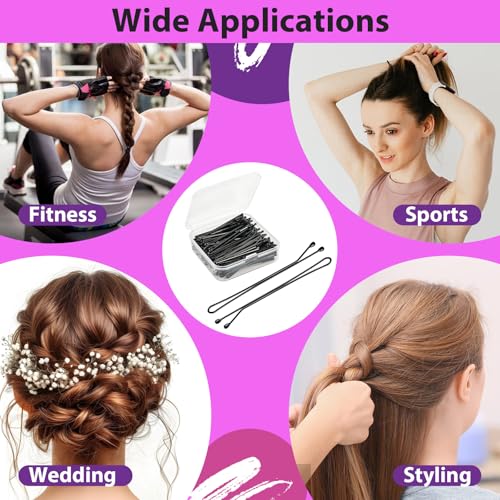 2.2 Inch Black Hair Bobby Pins Metal Clips Flat Straight Ball Tips Non-slip Decorative Long Short Women Girls Nickel Free Hairdressing Wedding Accessories with Case 100 PCS