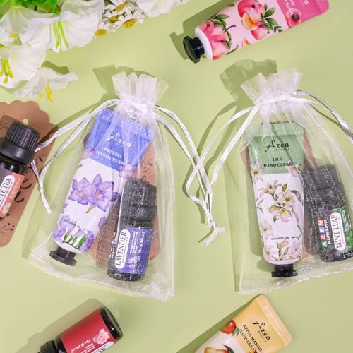 AZEN 30 Sets Bulk Gifts, Hand Cream and Essential Oils Bulk Set with Organza Bag Thank You Card, Baby Shower Wedding Gifts for Guests, Bridal Wedding Favors for Guests,Thank You Gifts for Women
