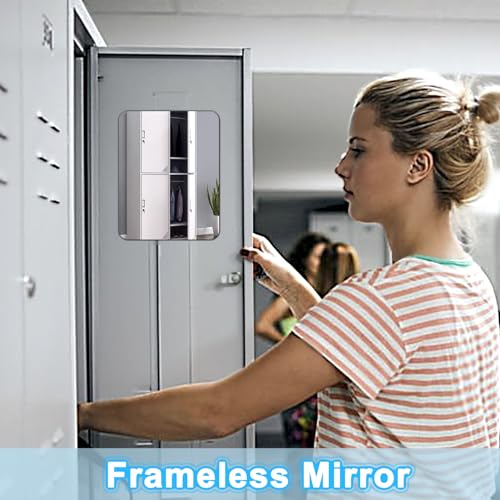 2pcs Magnetic Locker Mirror - Adhesive-Backed Shatterproof Safety Acrylic Mirror for Bathroom, School Lockers, Gym (Anti-Scratch, Lightweight, Dorm Refrigerator)
