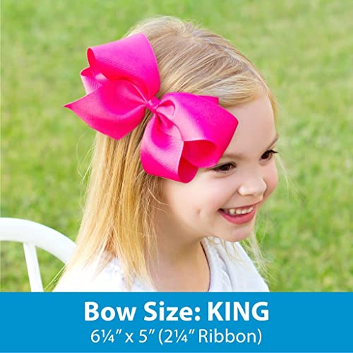 Wee Ones Girls' Toddler Thanksgiving Harvest and Farm-themed Grosgrain Hair Bows in Fall Prints or Moonstitch Embroidery on WeeStay no-slip clip, King, Turkey