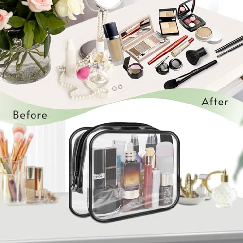 16 Pieces Clear Makeup Bags Bulk, TSA Approved Toiletry Bags Travel Pouch, Waterproof PVC Plastic Small Clear Cosmetic Bags with Zipper for Organizing (Black Border)