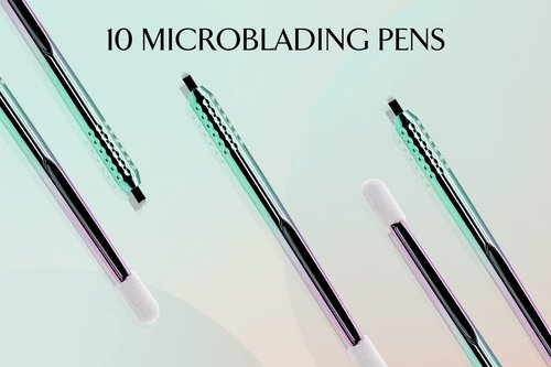 PACK OF 10 - Mellie Microblading Disposable Microblading Pen with Pigment Sponge Disposable Tool For Creating Eyebrows Microblading Supplies (Rainbow, U18 .18mm)