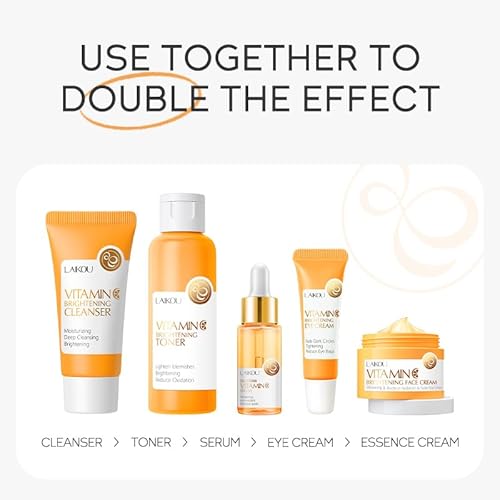 5Pcs Skincare Gift Set for Teenage Girls, Vitamin C Face Skin Care Kit With Cleanser, Toner, Face Serum, Eye Cream, Cream, Travel Skin Care Sets & Kits, Hydrating Facial Kit Skincare Set for Women Men