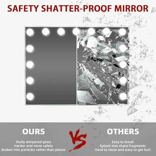 VANITII Vanity Hollywood Mirror with Lights Speaker USB Charging Lighted Makeup Mirror with Bulbs 3 Lighting Modes and Desktop Light up Mirror for Bedroom Dressing Room