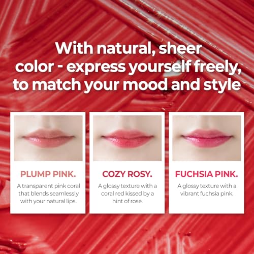 De:maf Demaf Gloss Balm, Moisturizing Hydrating Lip Gloss Balm; Sheer Tint, Buildable Colour, Glossy Shine, Non-Sticky, Long-Wear, Lip Plumper, Clean Beauty for Sensitive Lips (Plump Pink, 0.12 oz)