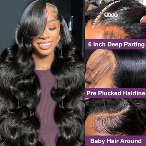 13x6 Lace Front Wigs Human Hair Pre Plucked 220% Density Body Wave HD Lace Front Wigs Human Hair Natural Black Glueless Frontal Wig for Women (26 Inch)