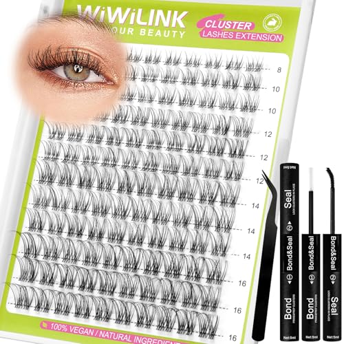 Lash Clusters Kit Natural Venus Cluster Eyelash Extensions Kit 8-16mm Wispy Eyelash Clusters D-curly Individual Eye Lashes Thin Invisible Band DIY Lash Extension Kit G02 by WiWiLINK