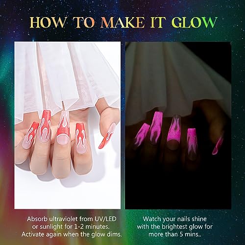 MIZHSE Glow in The Dark Gel Nail Polish, Macaroon Cat Eye Gel Polish Set with Magnet Stick, Shimmery Neon Green Blue Yellow Nail Soak Off Nail Art Spring Summer Manicure Kit Gift