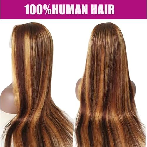 Highlight Ombre Lace Front Wig - 32 inch Human Hair, 180% Density, Honey Blonde, Straight, 13x4 HD Transparent Lace