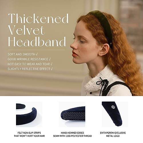 EVITA PERONI Thick Green Velvet Wide Headband for Women Soft Headband No Slip Comfortable Wearing Fashion Hair Band