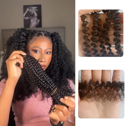 Afro Kinky Curly Springy Twist Double Drawn Bulk Human Hair Braiding Hair for Dreadlock Hair Pre-Separated Hair Extensions Natural Color 18Inch 200g