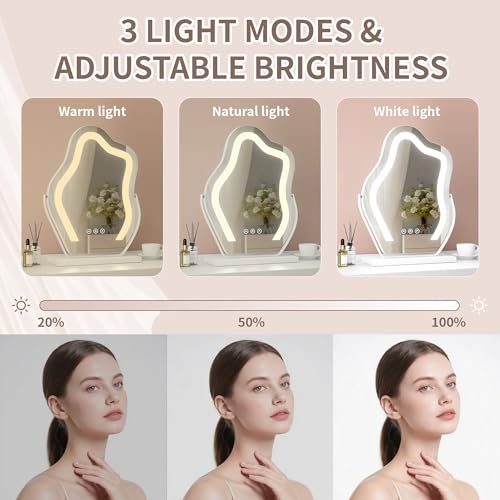 Cloud Shaped Makeup Mirror with Lights 17¡ȡ¿12.6¡È ? Smart Touch Control, 3-Color Dimmable Lighting, 360¡Æ Rotation, Memory, Plug-in AC Power, Tabletop Vanity Gift for Girls White