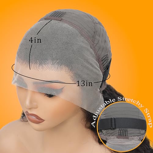 13x4 Deep Wave Lace Front Wigs Human Hair 200% Density Black Curly Human Hair Wig Long Natural Wigs for Black Women Transparent Lace Frontal Wig for Daily Wear 30 Inch