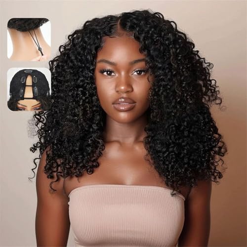 sterly V Part Wig Human Hair Glueless No Leave Out Upgrade U Part Wigs Burmese Curly Wig with Spiral End Deep Curly Wigs For Women Full Head Clip In Half Wigs 200% Density 18inch