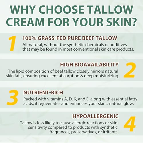 Beef Tallow for Skin, Beef Tallow and Honey Balm, 100% Grass-Fed Pure Beef Tallow, Honey & Beeswax, Suitable For Dry & Aging Skin 120G /4.2OZ, Skin-Friendly Formula