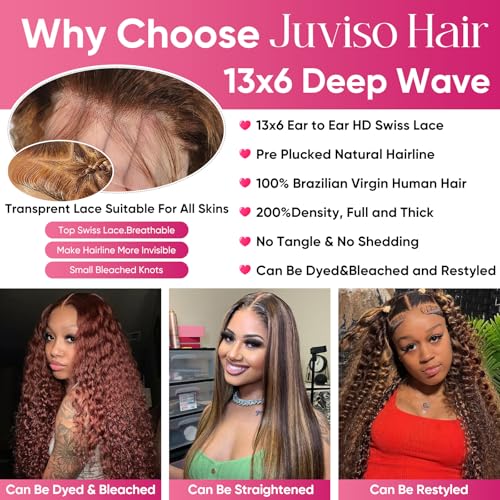 26 Inch Highlight Ombre Lace Front Wigs Human Hair P4/27 Honey Blonde Deep Wave 13x6 HD Lace Front Wigs 200 Density Pre Plucked with Baby Hair Glueless Frontal Wigs for Women