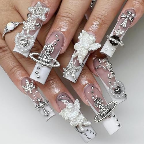 165PCS Silver Nail Charms Bulk Set with Star, Planet, Cross & More; 165 Count; Metal Alloy with Rhinestones; Mix Shape; Nail Art Accessories