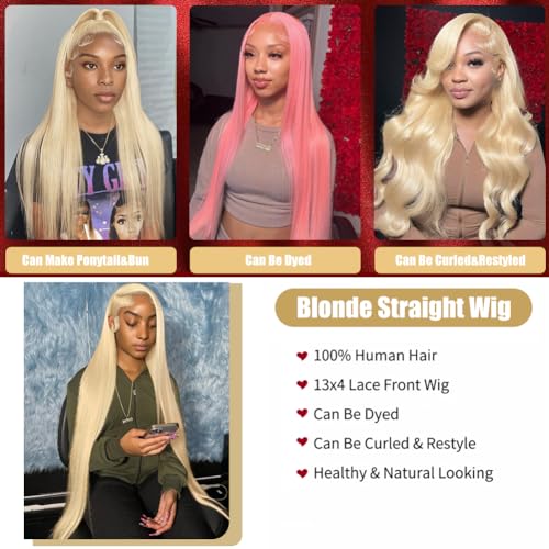 Azkiu 613 Lace Frontal Wig Human Hair 13x4 Hd Lace Blonde Straight Wigs Human Hair Pre Plucked With Baby Hair Bleached Knot Blonde wig Human Hair 150 Density 26 inch
