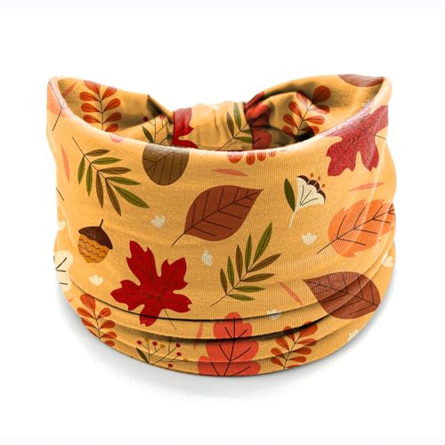 4 Pack Autumn Maple Leaf Headbands for Women, Thanksgiving Wide Stretchy Yoga Workout Hair Bands, Soft Non-Slip Fall Turban Headwraps for Running Makeup Everyday Use