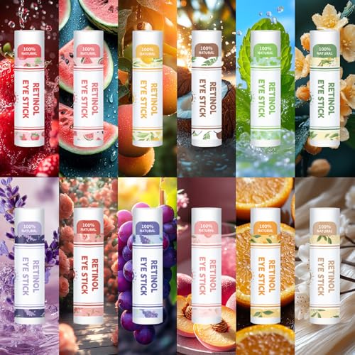 Retinol Eye Balm Stick with Retinol & Ceramide Complex - Facial Moisturizer for Dark Circles & Wrinkles - Under Eye Brightener Stick, Anti Wrinkle Hydrating Face Skincare(0.13oz *60pcs)