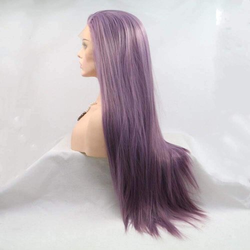 melody wig Mixed Purple Wig Long Silky Straight Wigs For Women Hair Synthetic Lace Front Wigs Heat Resistant Fiber Long Hair Wig Cosplay Part