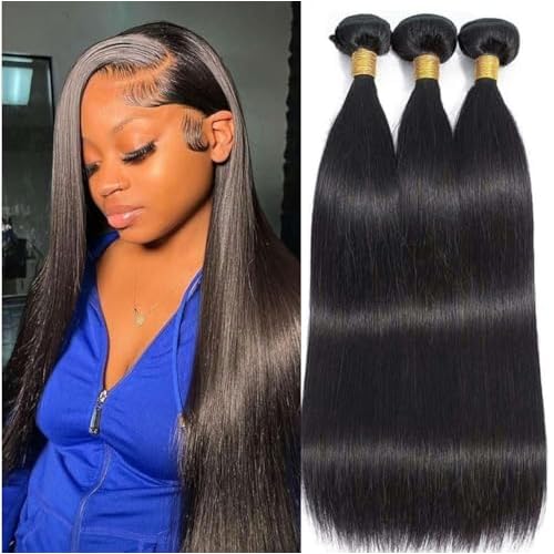 Bundles Human Hair 20 22 24 Inch Straight Wave Natural Human Hair Bundles Total 300g 11A Unprocessed Brazilian Soft Quick Weave Soft Sewn In Hair for Black Women