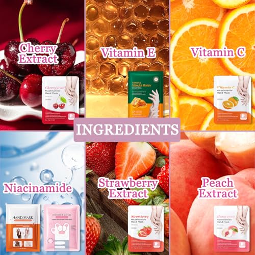 Hydrating Hand Masks, 6PCS Hand Mask Moisturizing Gloves for Men Women, Smooth Long Lasting Soft Exfoliating Hand Peeling Spa Mask Moisturizer Beauty Gift Set for Dry Cracked Rough Dull Hands£¨E)