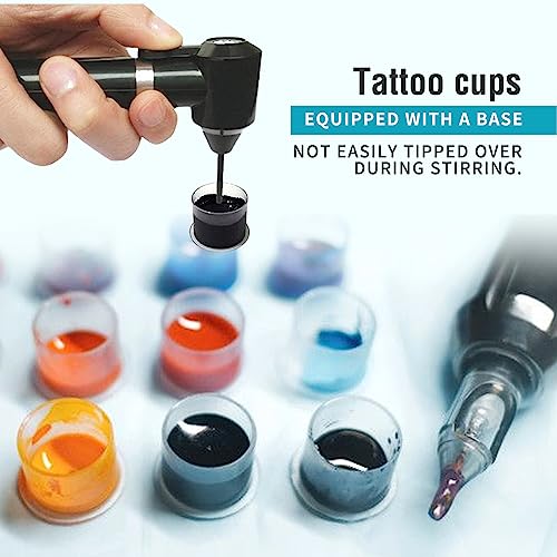 Tattoo Ink Mixer Machine Set - 100Pcs Yugui Ink Mixing Sticks and 100Pcs Tattoo Ink Cups Pigment Mixer Agitator Sticks Black Electric Color Tattoo Mixer Machine for Makeup Eyebrow Color