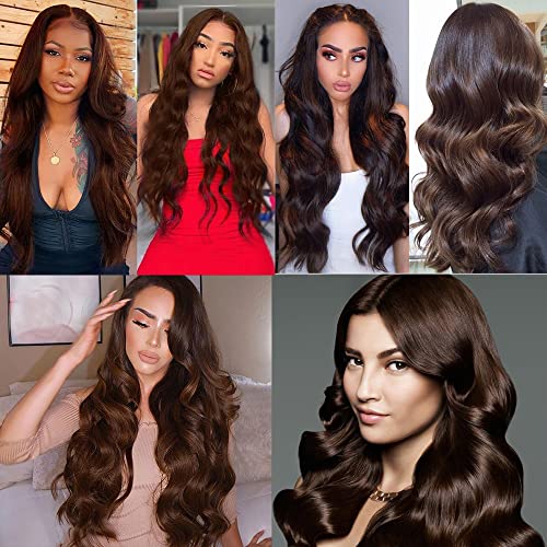 #4 Brown Bundles Body Wave Bundles Human Hair 16 18 20 Inch Brazilian Virgin Hair Chocolate Body Wave Bundles Human Hair Extensions 3 Bundle 50 Gram Per Bundle