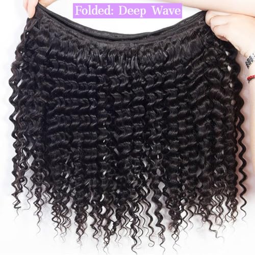28 Inch Deep Wave Human Hair Bundles 1 Bundles Deep Wave Bundles 100% Unprocessed Brazilian Virgin Hair Curly Bundle Hair Extensions Real Human Hair Wavy Quick Weave Bundle Natural Black