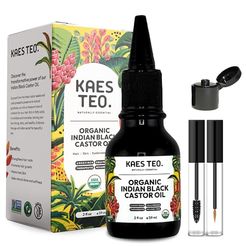 Organic Black Castor Oil for Hair Growth - Not Jamaican Black Castor Oil, 100% Pure Cold Pressed Hexane Free - USDA Certified, Skin, Nail, Scalp, Face, Thicker Eyebrows, Lashes 2 Fl Oz
