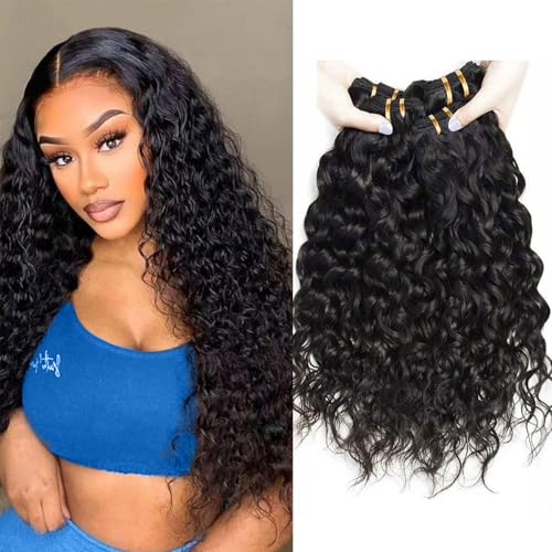 Water Wave Human Hair Bundles 16 18 20 Inch, Curly Bundles Human Hair Wet and Wavy, Soft Brazilian Weave Extensions for Black Women, 285g-300g