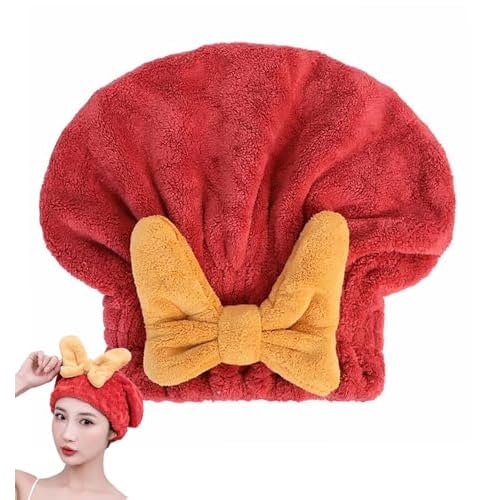 Ultra Absorbent Hair Quick Drying Towel for Women Girls New Microfiber Hair Towel Wrap Dry Turban Soft Bow Tie Plopping Head Towels Shower Cap for Kids (Red)