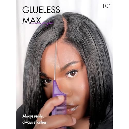 LUVME HAIR Bob Wig 100% Human Hair Wigs Glueless Lace Front 200% Density 12 Inches Bob, Pre Cut Plucked Hd Lace Short Wig Ready To Go Natural Color Straight Bleached Knots Side Part Black Wigs