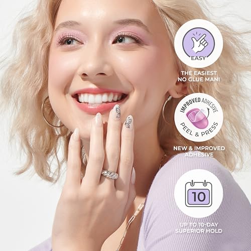 KISS imPRESS No Glue Mani Press On Nails, Design, 'Ballerina', Neutral/green, Medium Size, Coffin Shape, Includes 30 Nails, Prep Pad, Instructions Sheet, 1 Manicure Stick, 1 Mini File