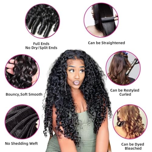 Burmese Curly Bundles Human Hair 3 Bundles Brazilian Virgin Remy Hair Wet and Wavy Quick Weave for Women 18 20 22 Inch Water Wave with Spiral Curly End 100% Unprocessed Hair Extensions Natural Black