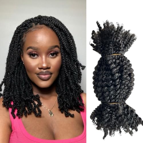 Afro Kinky Curly Springy Twist Double Drawn Bulk Human Hair Braiding Hair for Dreadlock Hair Pre-Separated Hair Extensions Natural Color 18Inch 200g