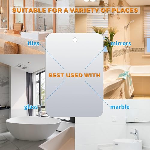 Shower Mirror Fogless for Shaving(Medium 8x6 inch), Unbreakable Deluxe Plexiglass Makeup Mirror with 2 Adhesive Hooks, Locker Mirrors for Shower, Shower Mirror Fogless, Portable Handheld Camping