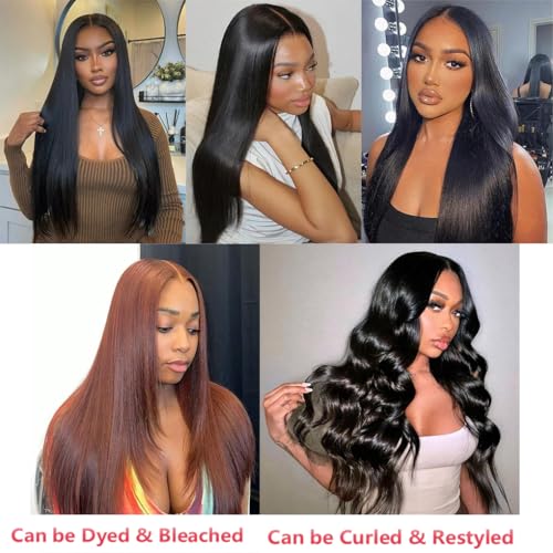 Straight Bundles Human Hair with 4X4 Lace Closure 20 22 24 with 18 Inch 100% Unprocessed Virgin Human Hair Bundles with Swiss Lace Closure Free Part Natural Color