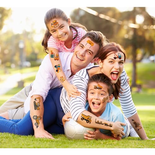 Cars and Trucks Temporary Tattoo for kids - 10 Sheets Cars Construction Tractor Temporary for Girls Boy Body Arm Shoulder Cute Tattoos Stickers, Birthday Party Supplies Gifts for Kids