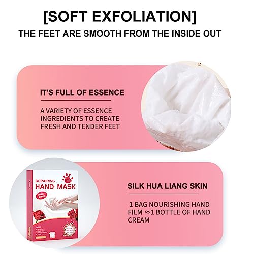 Hand Mask Gloves for Dry Hands, 5 Pairs Hand Repair Mask Gloves Disposable with Milk and Rose Extracts, Deep Exfoliating Gloves for Cracked Hands Repair and Instant Moisturization