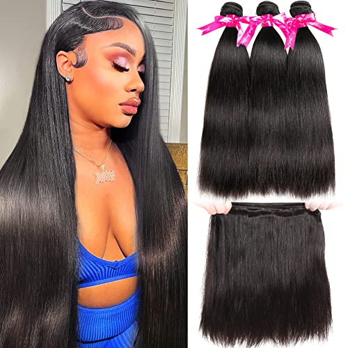 Subella Brazilian Straight Hair 3 Bundles 14 16 18inch Grade 10A Virgin Straight Human Hair Bundles Natural Black Color Hair Extensions