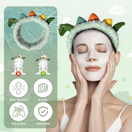 Funny Dinosaur Headband Cute Animal Cat Duck Frog Dinosaur Snail Kawaii Spa Headband Hair Accessories for Washing Face Shower Sports Beauty Skincare (Style 19)