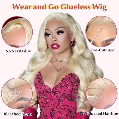 613 Glueless Pre Plucked Wigs 180% Density Wear & Go HD Body Wave Lace Front Wigs 6x4, 24in, Human Hair for Women
