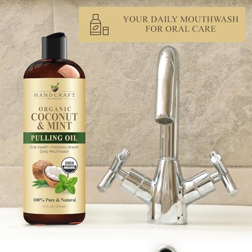 Handcraft Blends Coconut Oil Pulling for Teeth and Gums with Peppermint Oil - Organic Coconut Oil Pulling Oil Mouthwash for Fresh Breath, Oral Health and Cleaner Teeth and Gums - 8 Fl oz