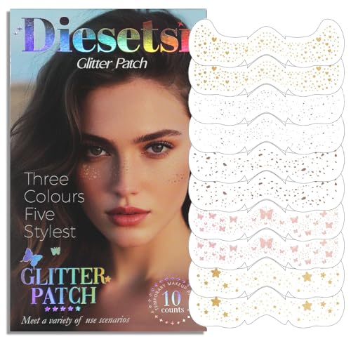 Face Glitter Freckles Tattoo,Diesetsr Temporary Makeup Patches,Body Glitter Sparkle Fake Freckles Stickers for Women Kids Festival, Concert,Carnival Party,Cosmetic Glitter,Rave Accessories,10 PCS