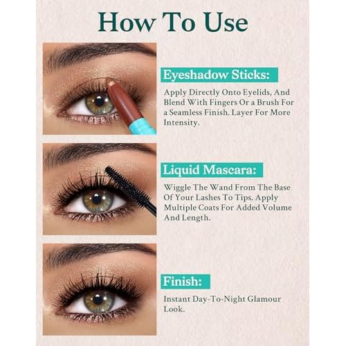 KIMUSE Eyeshadow Stick + Liquid Mascara Kit, Lightweight, Long Lasting, Crease-Proof, Smudge-Proof Eye Makeup Set