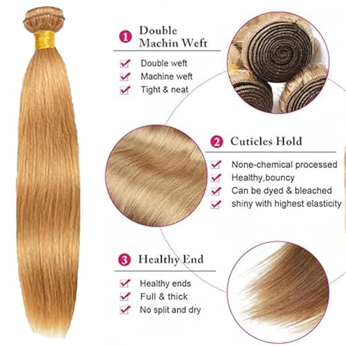 #27 Honey Blonde Bundle Human Hair Blonde Human Hair Bundles Straight 1 Bundle Color 27 16 Inch Blonde 100G/PC Unprocessed Brazilian Virgin Double Weft Hair Extension