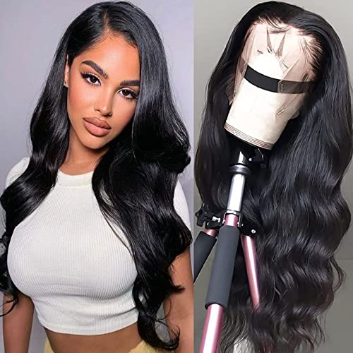 SENSAIRUITE Body Wave Lace Front Wigs Human Hair Wide Lace 180 Density Human Hair Wigs 13x4 Human Hair Lace Front Wigs Pre Plucked 26 Inches Natural Color